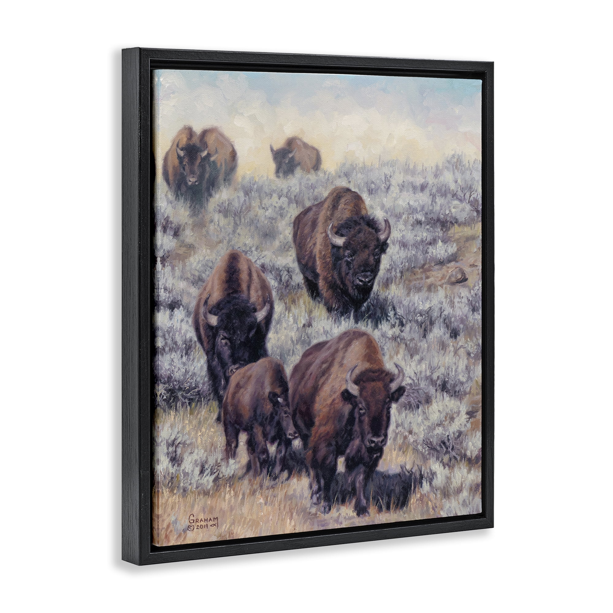 Stupell Industries In Search Of New Grass Landscape Painting Black Floater Framed Canvas Art Print Wall Art, 25 x 31