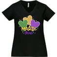 thumbnail image 3 of Inktastic Mardi Gras with Hearts and Patterns Women's Plus Size V-Neck T-Shirt, 3 of 5