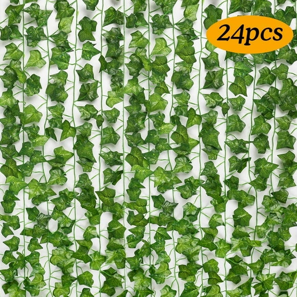 Coolmade Guirlande Suspendue 24 Brins Plantes Artificielles Feuilles de Lierre Vigne Fausses Fleurs Décoration Murale Maison Cuisine Jardin Bureau Mariage, 168 Pieds, Vert