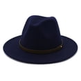 thumbnail image 1 of Guardurnaity Sombreros con hebilla de cinturón Vestido sólido de moda Gorras de ala ancha Cálido Lana Mujeres Hombres Niños Boda Iglesia Azul Type2 NO2, 1 of 6