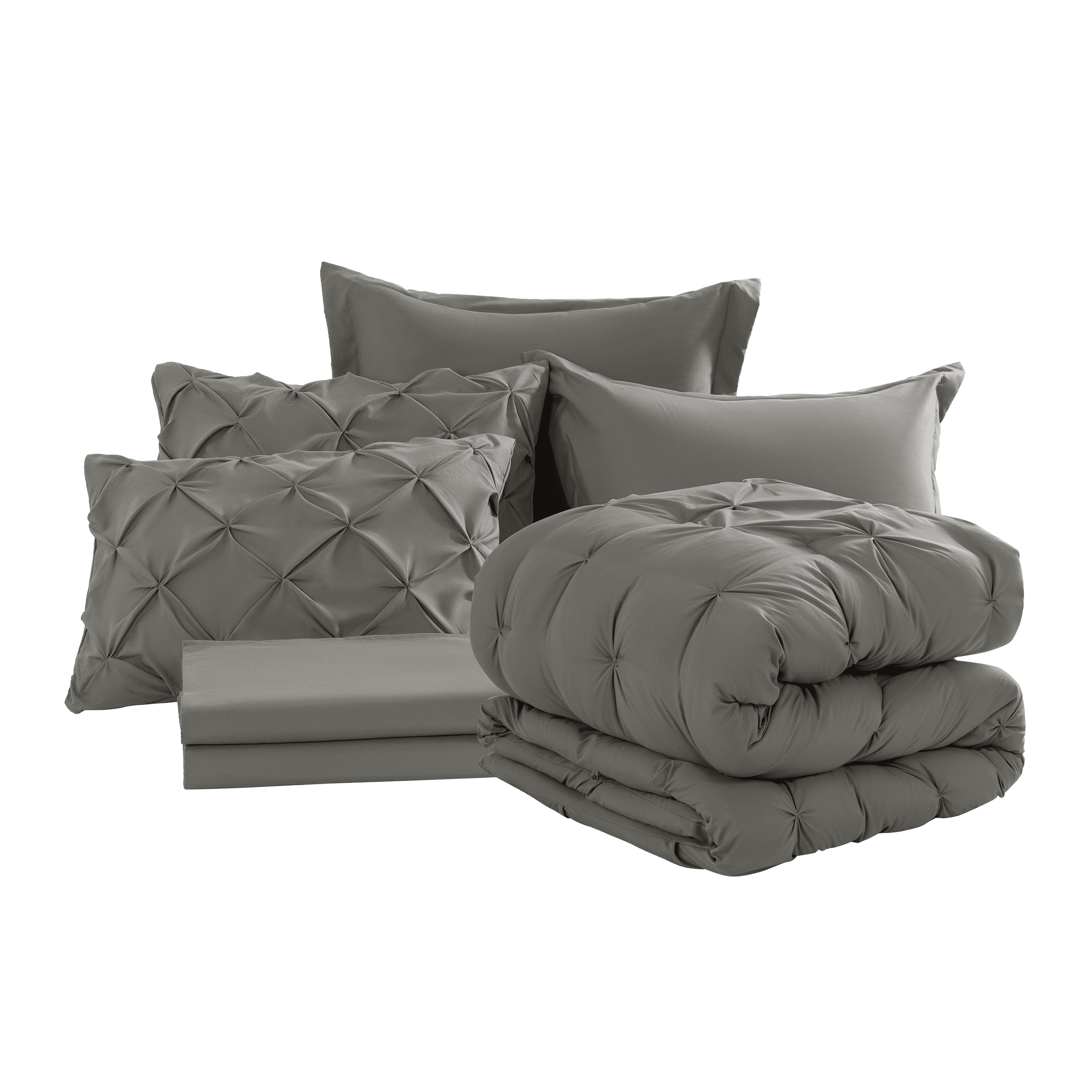 SONORO KATE Queen Comforter Set, 7 Pieces Bedding Sets for All Season, Bed in a Bag with Pleated Comforter - Flat Sheet & Fitted Sheet - Pillowcases & Shams, Gray