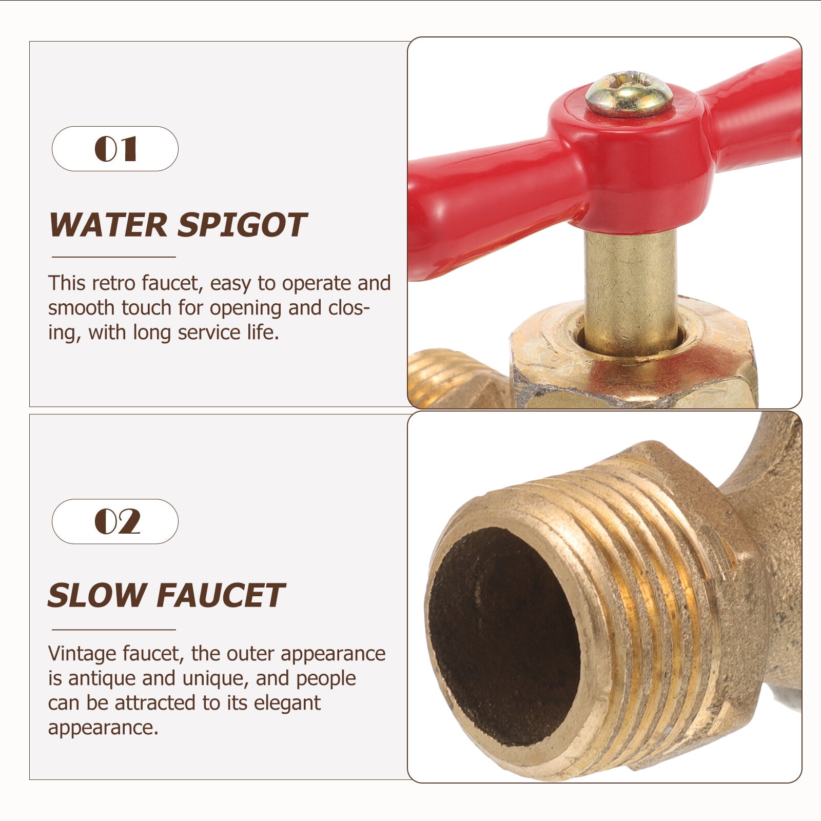 2pcs Brass Outdoor Garden Faucet Bathroom Wall Mount Water Decorative Hose Single Cold Tap NPT 1/2 inch Connection Spigot