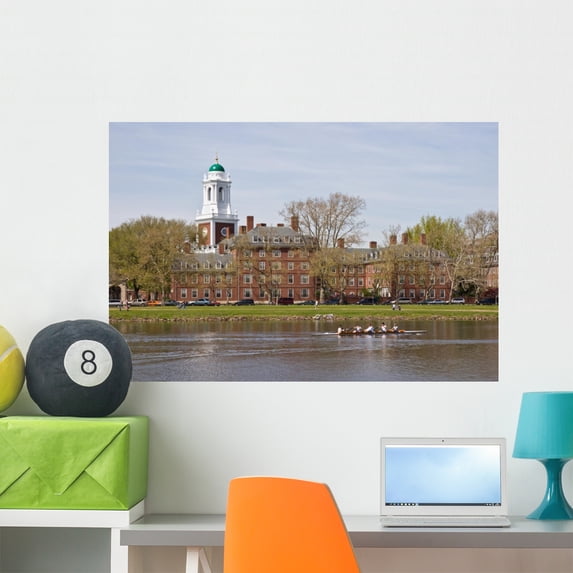Harvard Dorm along Charles Wall Mural Decal by Wallmonkeys Vinyl Peel and Stick Graphic (36 in W x 24 in H)