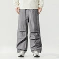 thumbnail image 2 of USNSM Men's Baggy Cargo Pants Solid Color Casual Loose Fit Parachute Pant Fashion Elastic Waist Drawstring Pants with Pockets Gray XXXL, 2 of 8