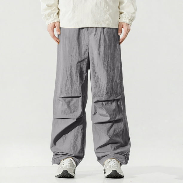 Pantalones largos para hombre, con protección solar, color liso, cintura elástica y cordón ajustable.