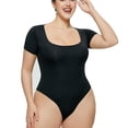 thumbnail image 1 of Body negro de manga corta con cuello cuadrado para mujer, body tipo camiseta, body ajustado para mujer, 1 of 6