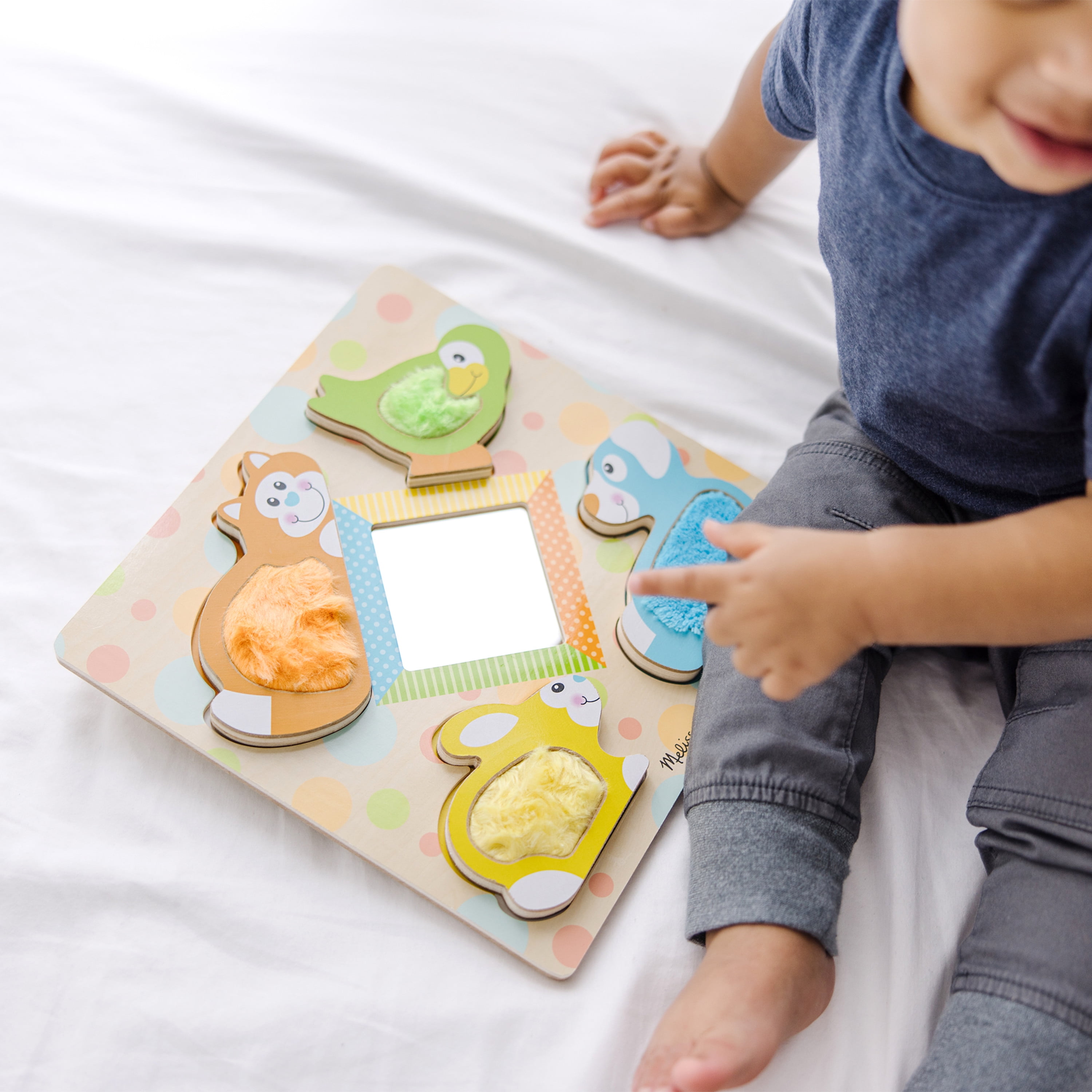 Melissa & Doug First Play Peek-a-Boo Pets Wooden Touch and Feel Puzzle With Mirror