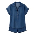 thumbnail image 6 of Summer Imitation Denim Set for Women 2 piece Casual Short Sleeve Button Shirt Tops and Shorts Lounge Sets Outfits Sky Blue XL(XL), 6 of 7