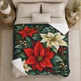 thumbnail image 5 of Festive Poinsettia Berry Arrangement Green, Festive Holiday Scene, Warm Flannel Blanket for Living Room and Family Room, Art Lovers Housewarming Gift, Festive Home Decor, 5 of 9