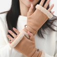 thumbnail image 6 of Windproof Gloves Winter Half Finger Gloves Plush Fabric Soft Warm Korean Style Windproof Cold proof Velvet Anti slip 1 Pair Women Winter, 6 of 8
