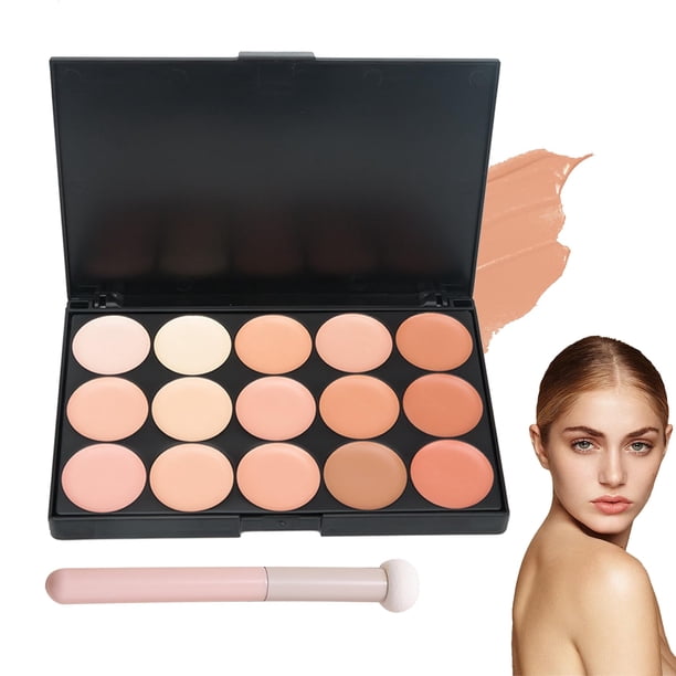 Paleta correctora correctora de 15 colores con pincel, paletas correctoras de colores, paleta de maquillaje de contorno de crema hidratante de larga duración