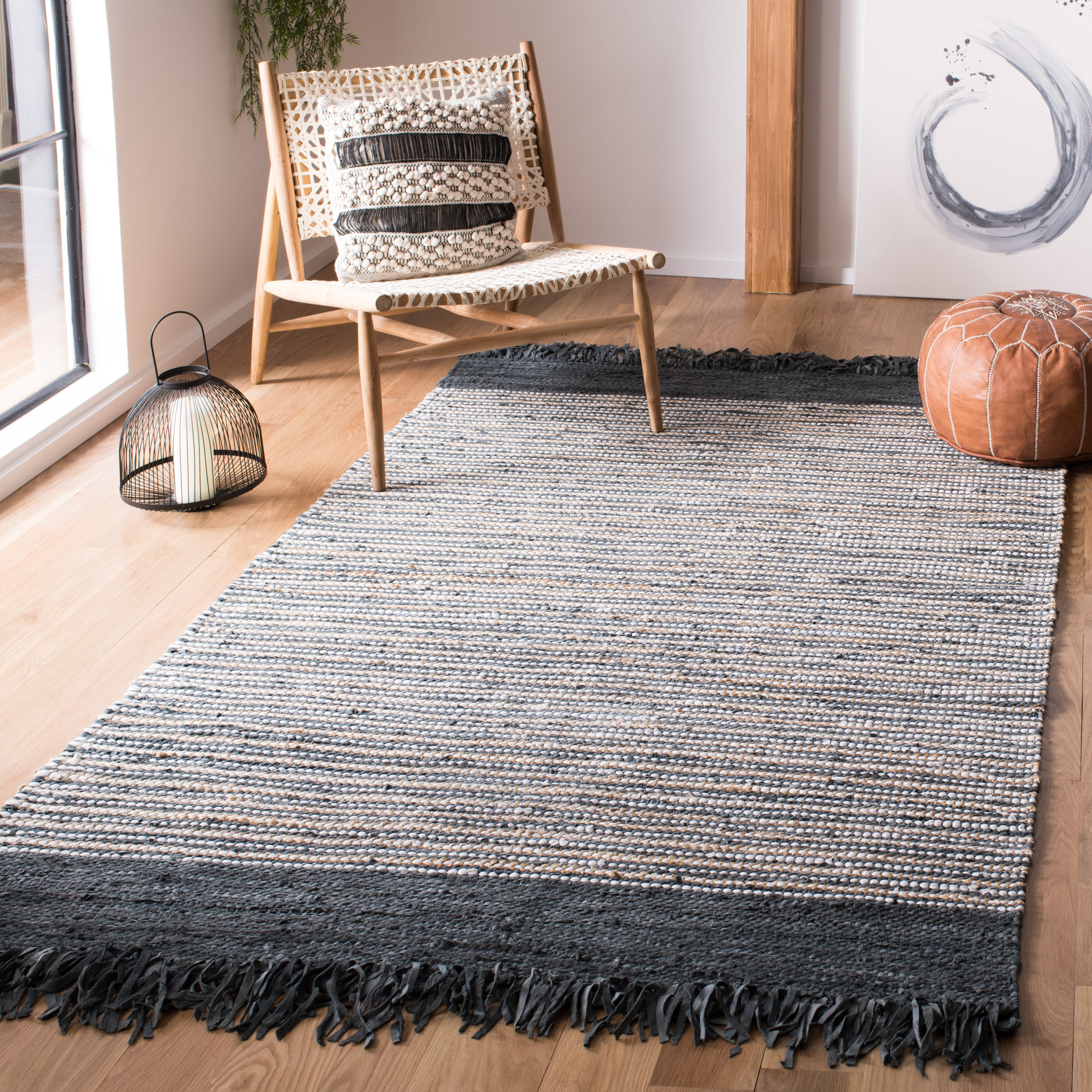 SAFAVIEH Vintage Leather Aaron Striped Area Rug, Dark Grey/Multi, 5' x 8'