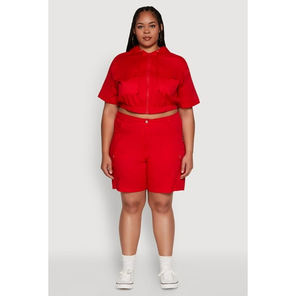 Womens Plus Size Stylish High Waisted Cargo Shorts