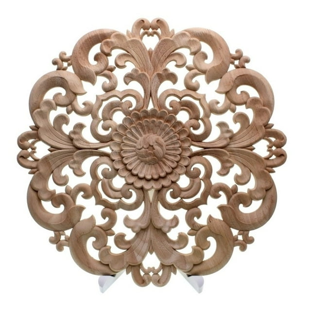 Decoración de muebles de madera Decoración de madera sólida Puerta de madera redonda Applique Flor Hijo Miniatura Artesanía Tormenta de estatuilla