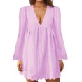 thumbnail image 1 of MAWCLOS Robes Mini Amples Ajourées pour Femmes Fête Manches Évasées Robe Courte Violet G, 1 of 2