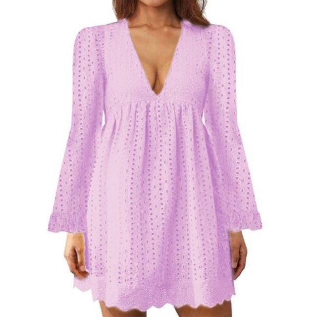 MAWCLOS Robes Mini Amples Ajourées pour Femmes Manches Évasées Robe Courte de Soirée Violette 3TG