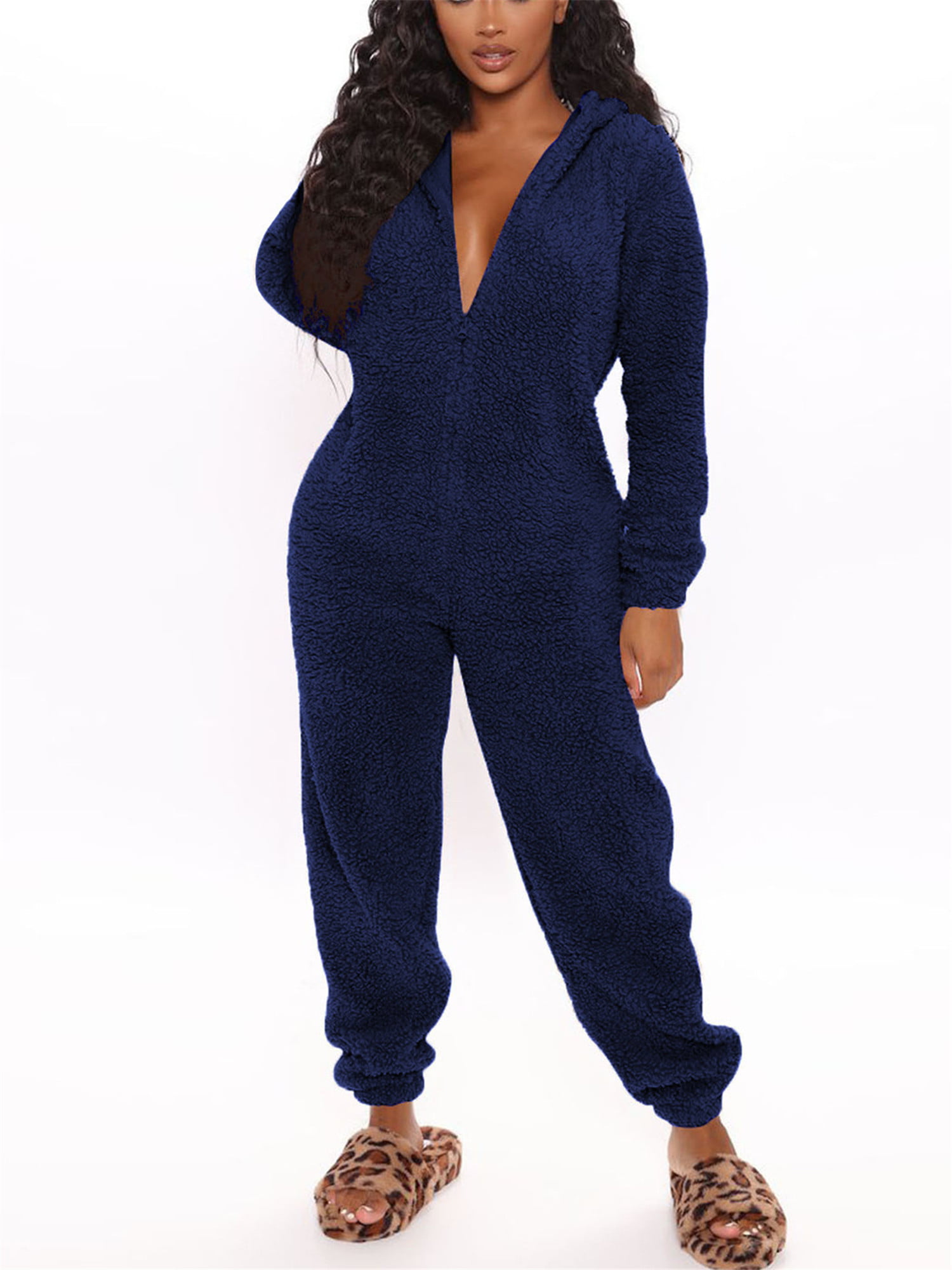 Ekouaer Women`s Union Suit Long Sleeve Sleepwear Onesies Cotton Hooded Jumpsuit Pajamas