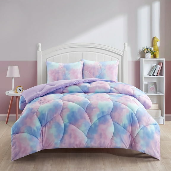 Room Revival Super Puffy Ombre Comforter Set, Pink/Purple Ombre, Twin, Polyester