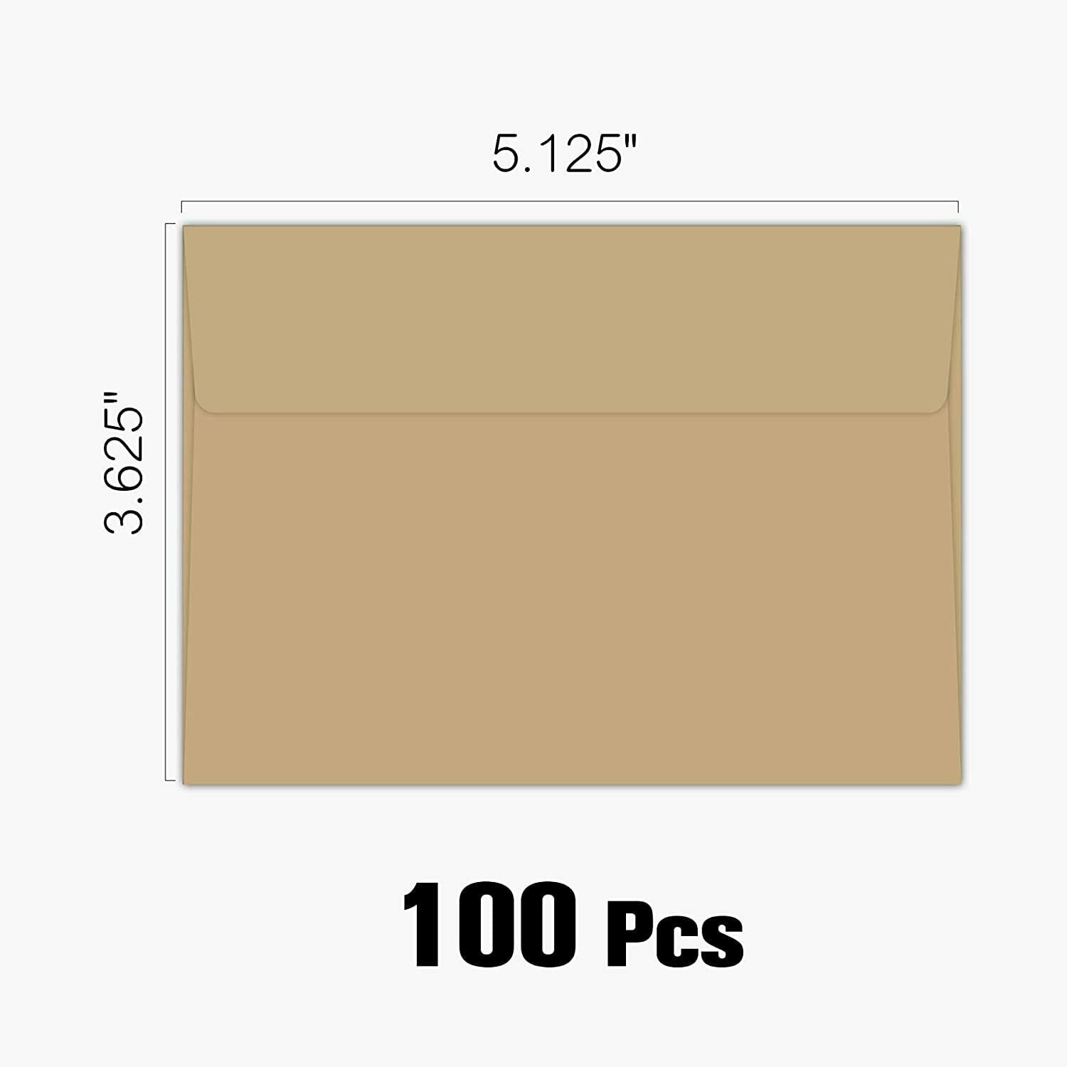100 Brown Kraft Envelopes Self Seal A1 3.625" x 5.125" Invitation