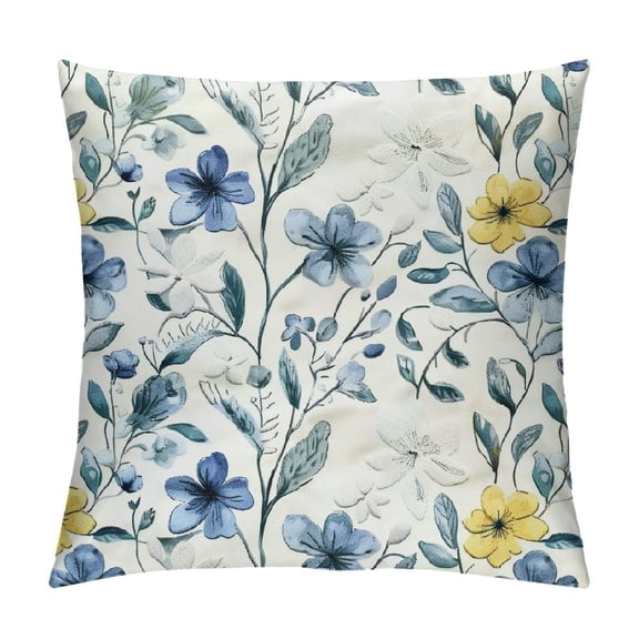 JRXY Yellow Blue Floral Throw Pillow Covers Watercolor Sage Green Leaves Decorative Pillow Case Soft Square Cushion Covers for Couch Sofa Bedroom Livingroom White