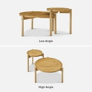 Mopio Dylan Round Modern Boho Nesting Coffee Table, Golden Brown Solid Wood