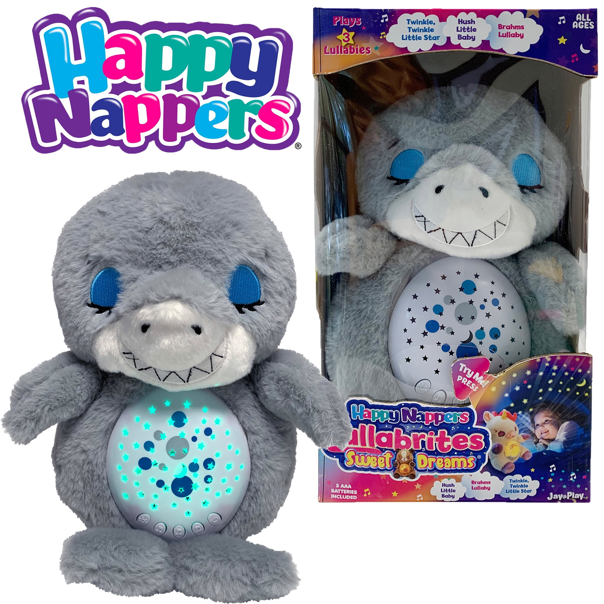 Happy Nappers: Lullabrites Sweet Dreams - Shark - Grey & Blue - Lights & Sounds Animal Plush, Plays 3 Lullabies, Color Changing, Day & Night, Kids