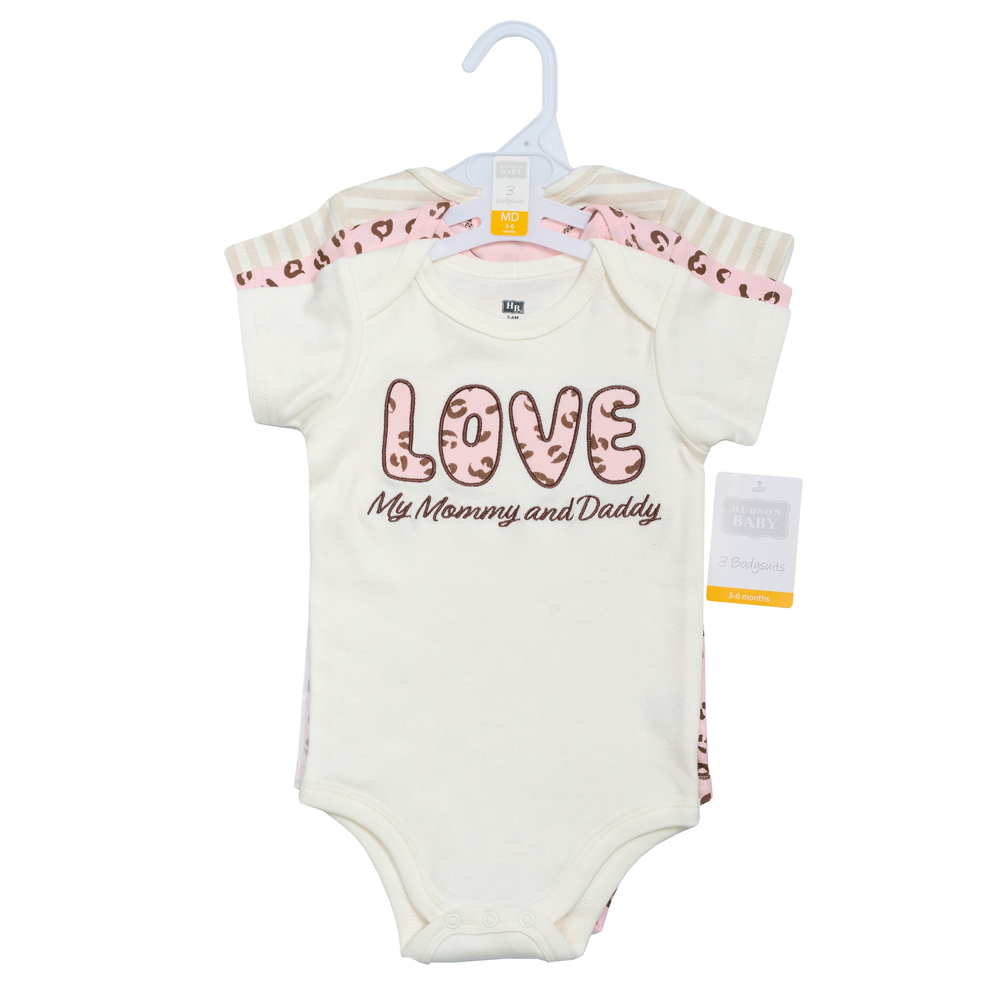 Hudson Baby Girl Cotton Bodysuits 3-Pack, Leopard Bow, 0-3 Months
