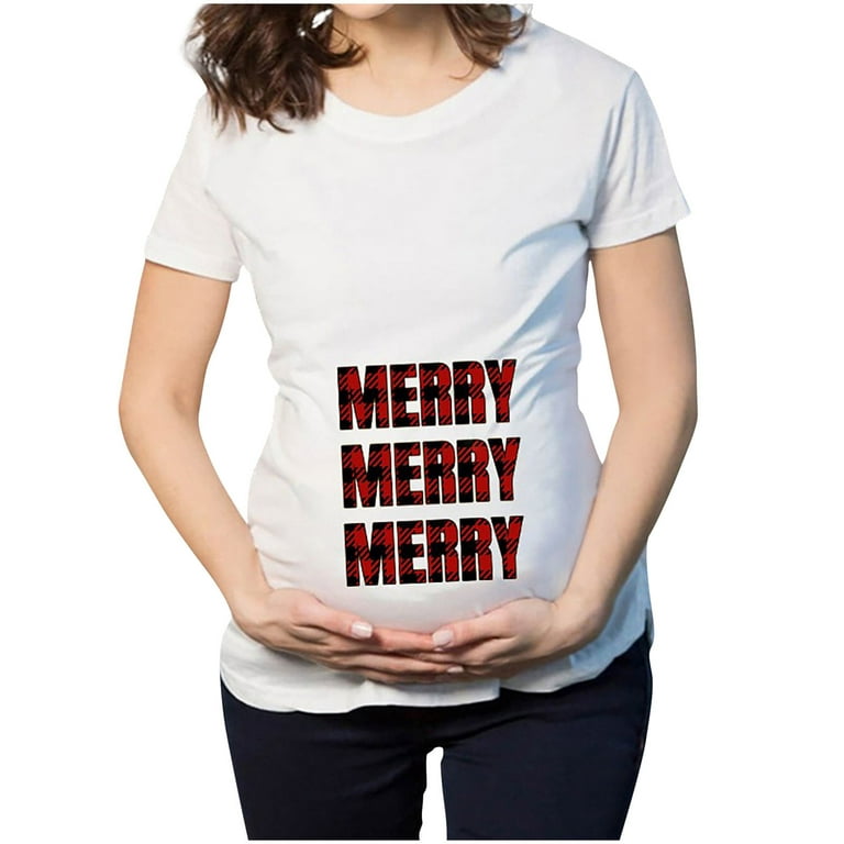 jovati Christmas T-shirt Elk Snowman Cartoon Print Maternity Clothing Short  Sleeve Top Pregnancy T-shirt