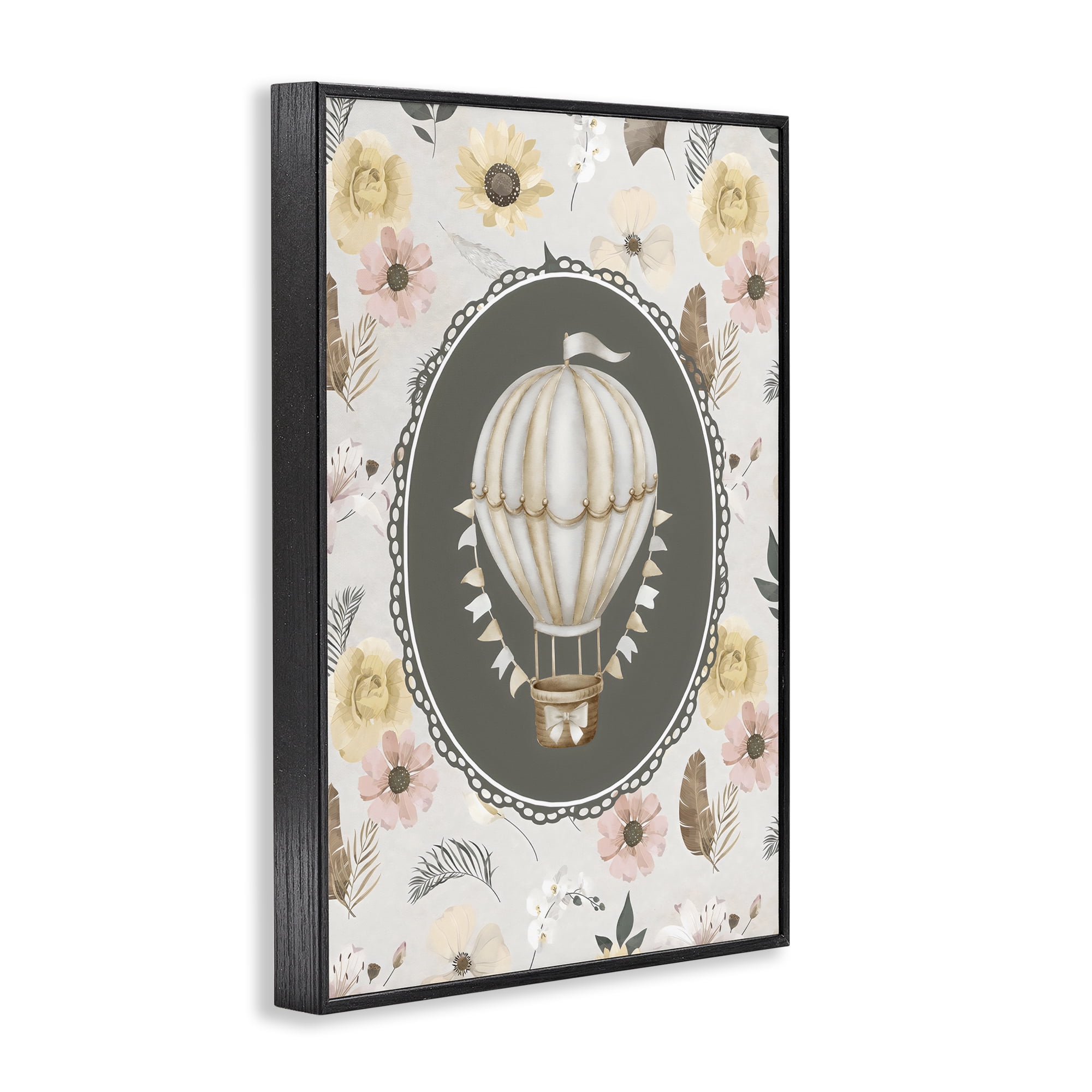 Stupell Industries Sunnyside Balloon over Florals Black Framed Giclee Art, design by Ink Drop Loft