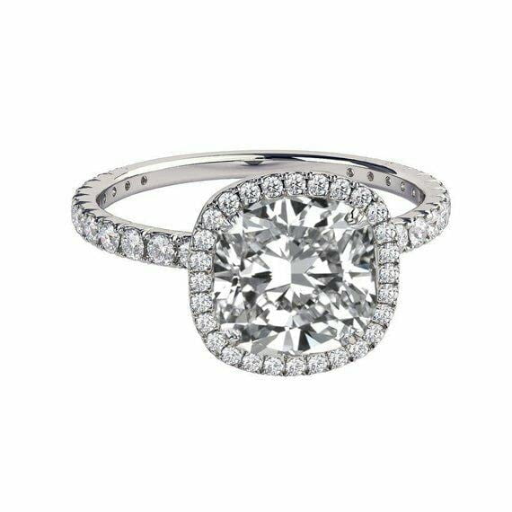HeartsAndYou 2.3ct Cushion Cut Moissanite Halo Solitaire Engagement Ring for Women 18k White Gold over Silver