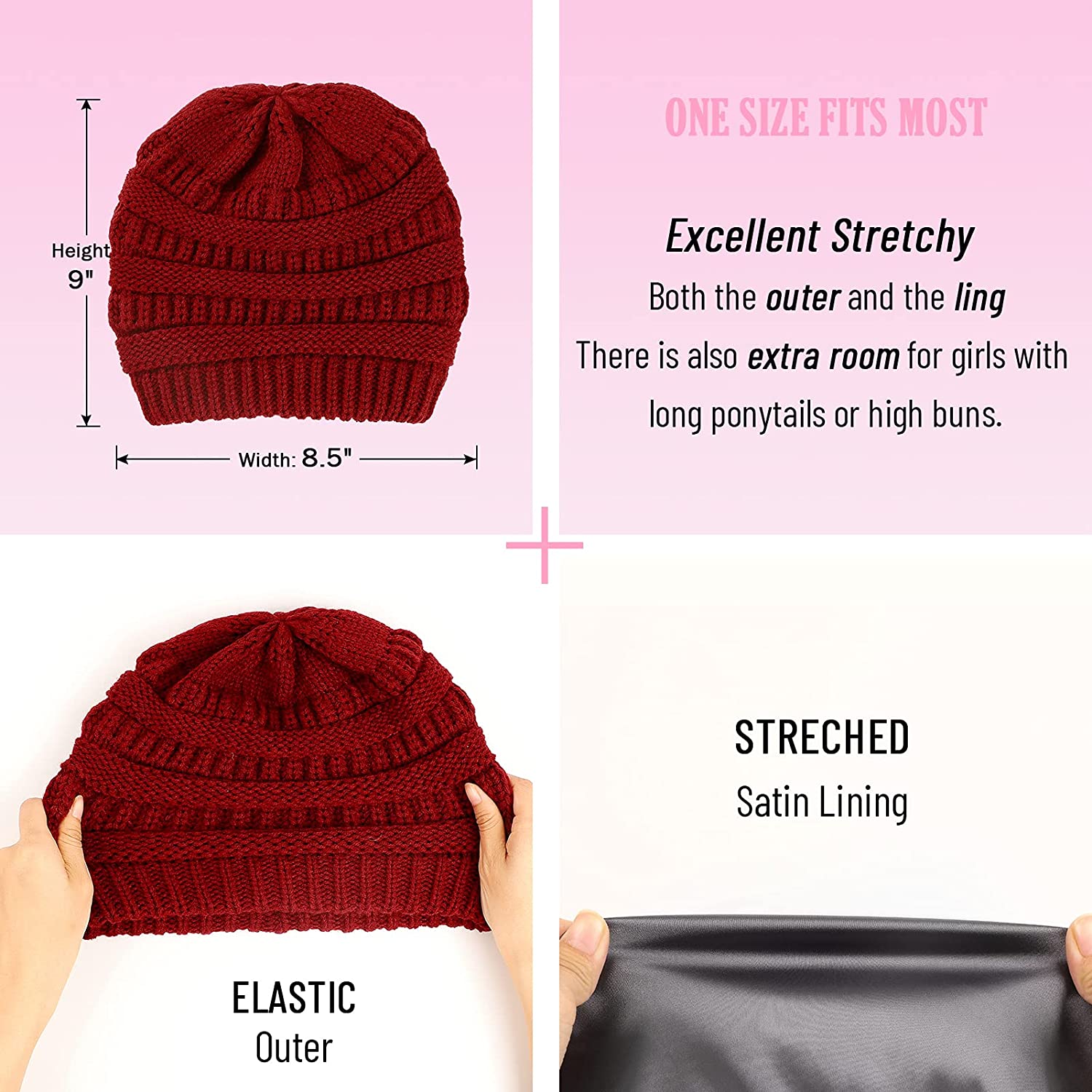 Womens Satin Lined Winter Hats Cable 