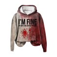 thumbnail image 1 of Sarkoyar Men Fall Winter Halloween Hoodie Bloodstain Print Elastic Cuff Retro 3D Letter Pattern Thick Gradient Color Hooded Loose Keep Warm Mid Length Sport Top, 1 of 10