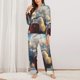 thumbnail image 2 of Balery Sunset Airplane Travel View Conjunto de Pijama con Estampado para Mujer, Conjunto de Dos Piezas con Manga Larga, Ropa de Dormir Suave con Bolsillos, Pijamas Cómodos-X-Large, 2 of 7
