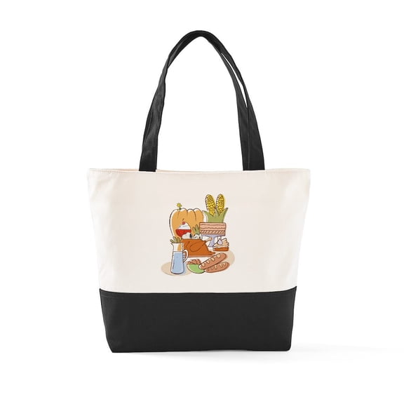 CafePress - Snoopy Thanksgiving Dinner - Two Tone, 100% Cotton, Zipper Tote Bag