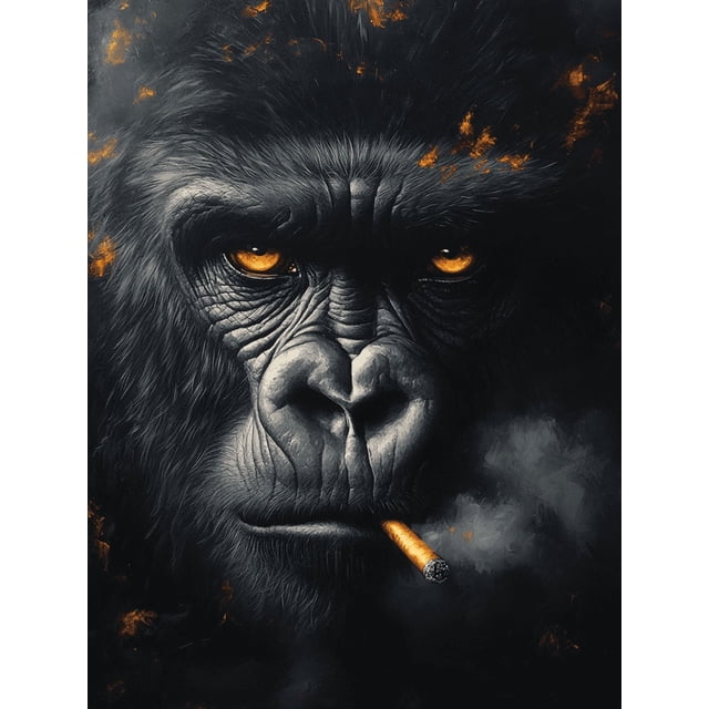 Qisvanset 12x16 Inch Smoking Gorilla Pop Art Canvas Wall Art, Trendy Animal Print Ready To Hang Home Decor