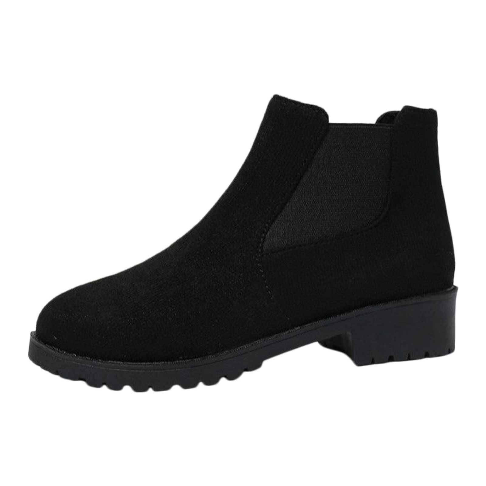 Willtoo Women's Ankle Boots Chunky Low Heels Booties Slip On Elastic Fall Short Boots Women Round Toe Casual Solid Suede Comfortable Bootie Outdoor Non-Slip Hiking Riding Boot Walking Shoes Black