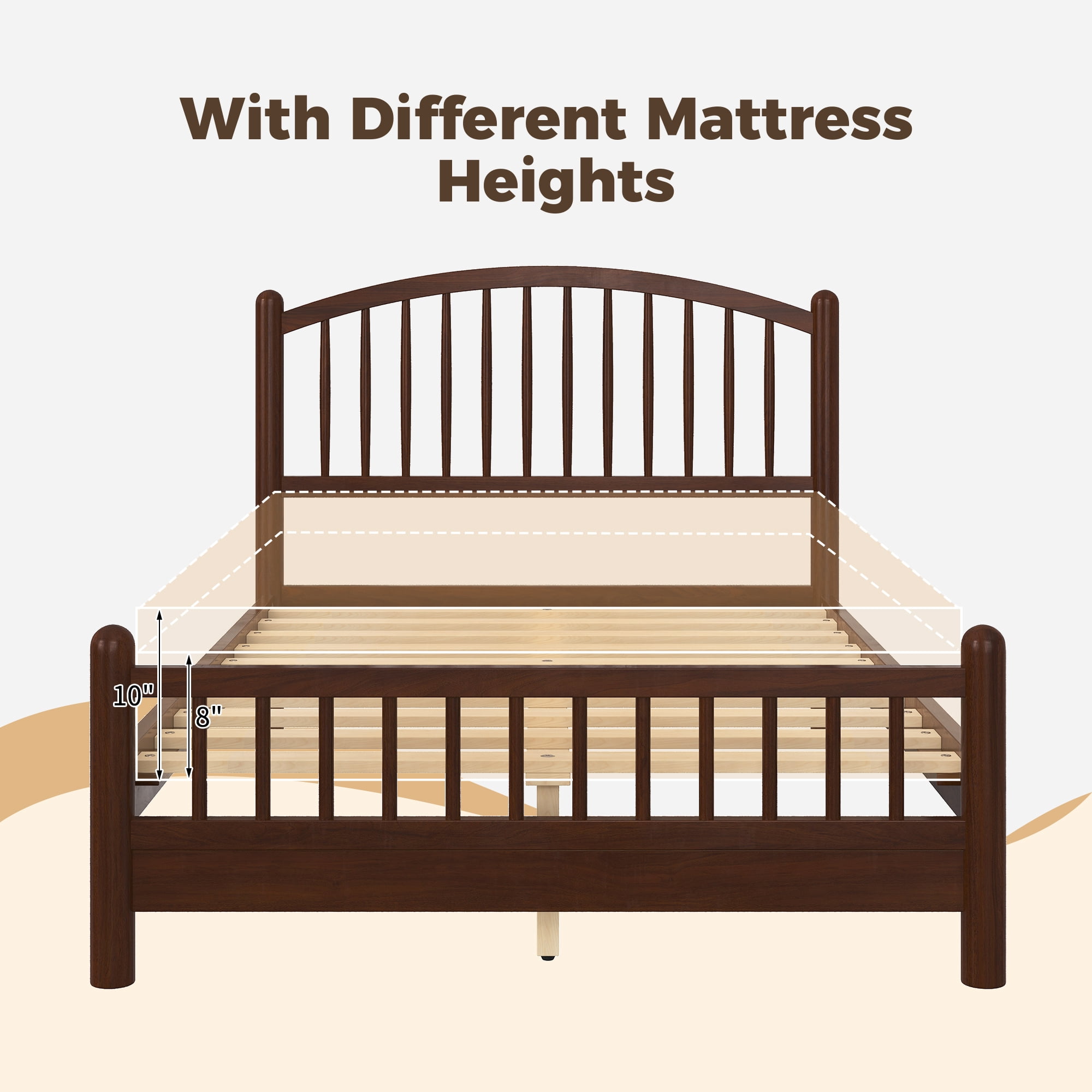 Euroco Full Size Wood Platform Bed with Arched Headboard, No Box Spring Needed, Espresso