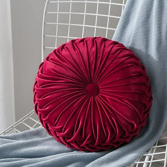Sweet Candy Velvet Pleated Round Pumpkin Throw Pillow Couch Cushion Floor Pillow Decorative For Home Chair Bed Car 13.7 Inch (red)
