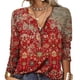 thumbnail image 3 of Blusa de manga larga con cuello en V y estampado floral para mujer, elegante blusa informal roja, XXL, 3 of 5