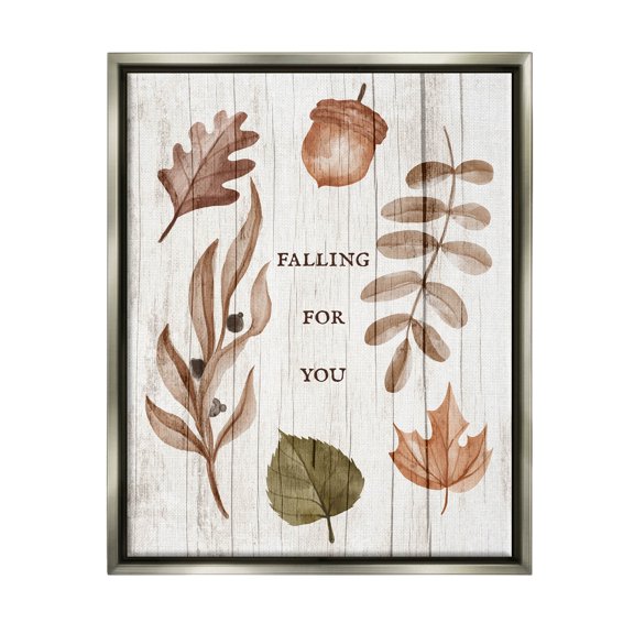 Stupell Industries Falling For You Fall Botanicals Graphic Art Luster Gray Floating Framed Canvas Print Wall Art, Design by Lil' Rue