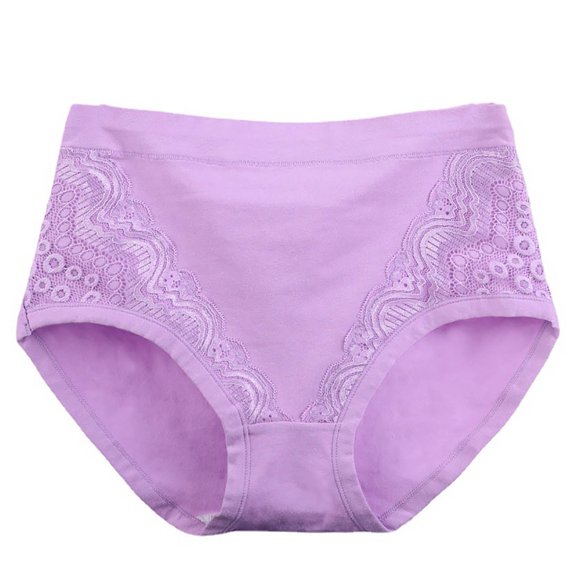 opvise Menstruation Panties Lace High Waist Leak Proof Close Fit Plus Size Cotton Crotch Obesity Briefs Middle Aged Underwear Pink 6XL