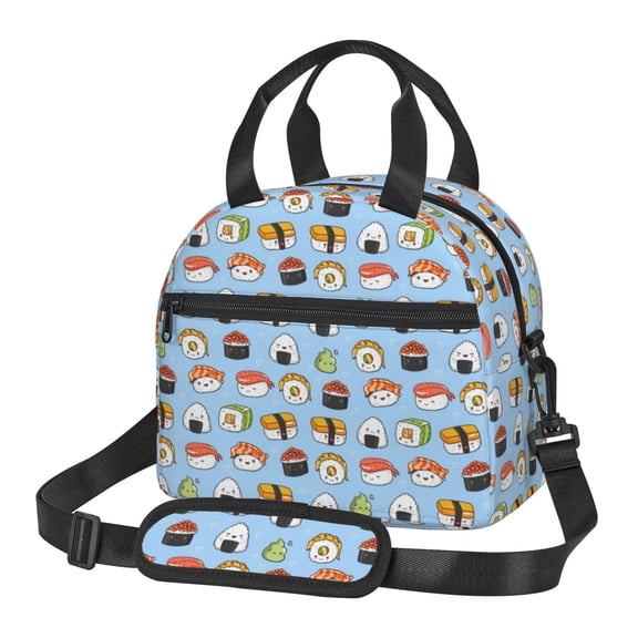 Xecao Kawaii Sushi (2) Print Insulated Lunch Box, Lunch Cags Lunch Bag Featuring An Adjustable Shoulder Strap