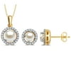 Elegant 0.80 Ctw Created Round Shaped Pearl & White Sapphire Necklace And Earrings Set In 14K Yellow Gold Plated