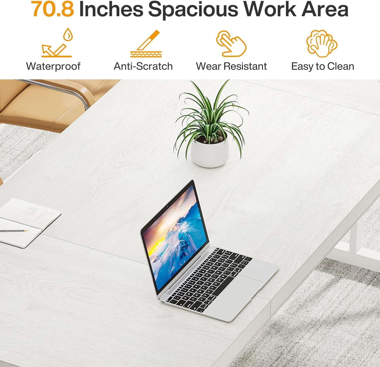 Tribesigns 71" Executive Desk, Large Computer Desk Study Writing Table for Home Office (White)