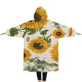 thumbnail image 2 of Oversized Wearable Blanket Hoodie,White Sunflower Seed Leaf Pattern Sherpa Blanket Hoodie with Super Pockets,Super Warm Fuzzy Pullover for Women & Men, 2 of 6