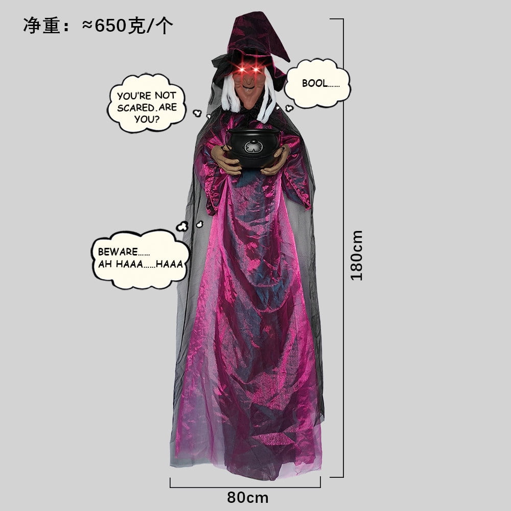 Halloween Animatronics Witch Clearance, Voice Activated Purple Escape Haunt Halloween House Decor & Fright Fest Prop, Life Size Animated Halloween Decoration Outdoor