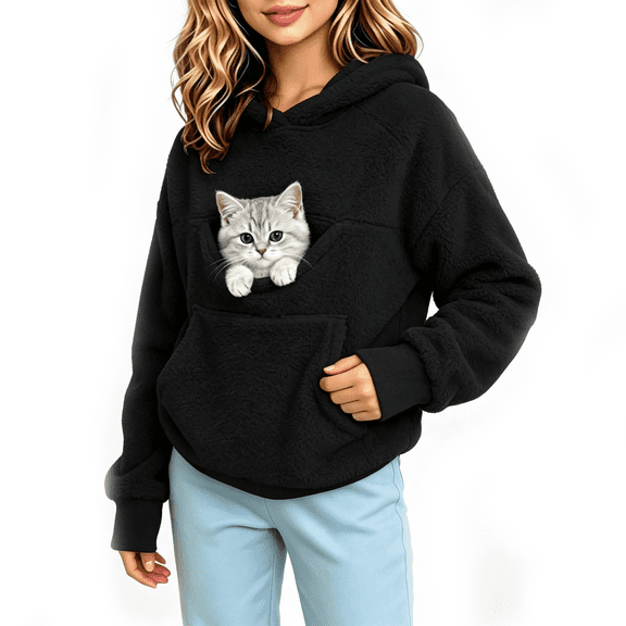 Hoodie With Cat Dog Pouch Mockneck Pet Carrier Hoodie, Pet Pocket Drop Shoulder High Neck Hoodie, For Kitten Holder