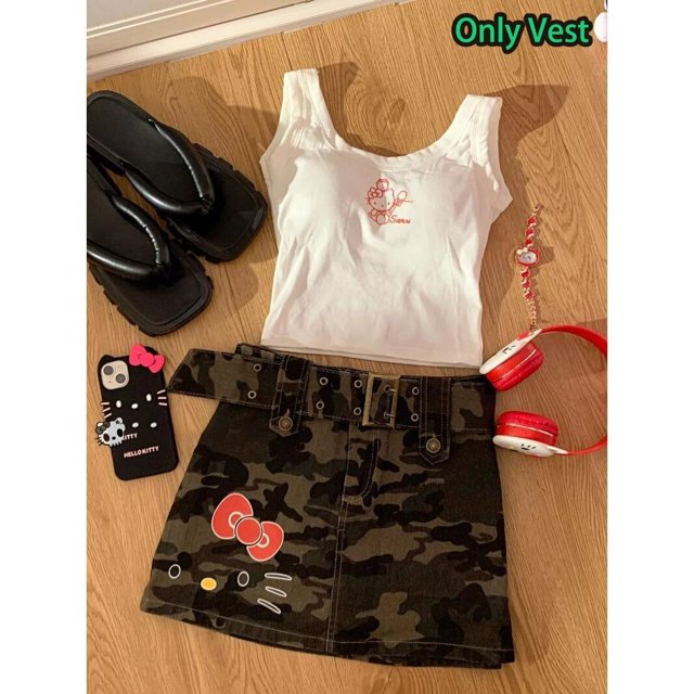 Pantalones vaqueros Kawaii Sanrio Hello Kitty, pantalones cortos de dibujos animados de Anime Y2K picantes para niñas, pantalones de pierna ancha de cintura alta Retro ajustados a la moda japonesa