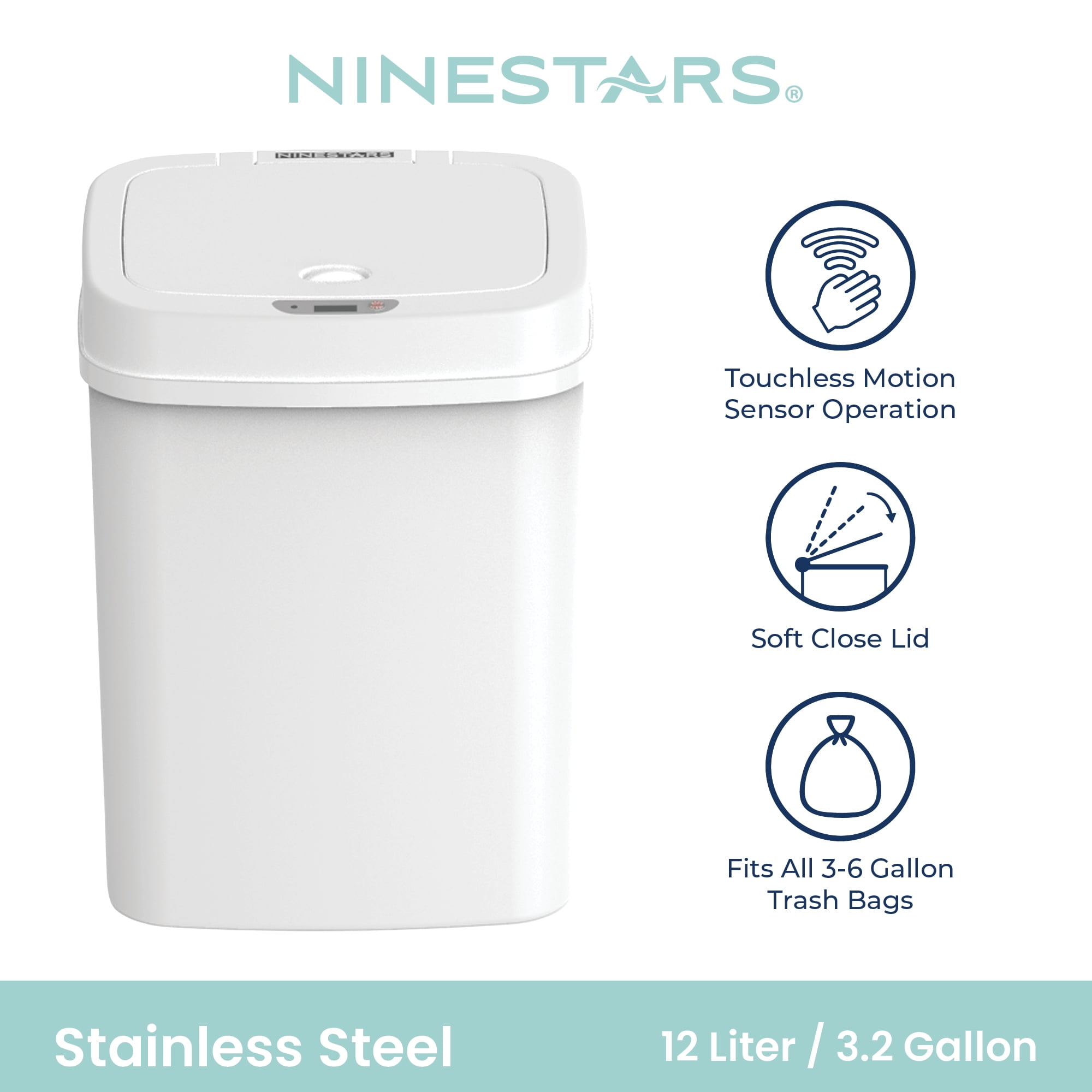 Nine Stars Motion Sensor 3 Gallon Trash Can + Trash Bags
