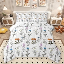 Homewish Rustic Flower Queen Comforter Set,Country Floral Bedding Sets,White Purple Gray Bedding Comforter Set For Girls Kids,Microfiber Bedroom Decor Reversible,3-Piece